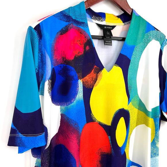 NEW NWOT Ali Miles Sz Large Stretchy Abstract Wearable Art to Wear Shirt Top - Picture 4 of 9
